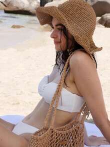 1pc Women's Foldable Wide Brim Sun Hat - Lightweight Khaki Straw Hat, Summer Travel Beach Hat, Portable Design, Fishing Hat, Vacation Hat, Textured Material, Durable Headwear - Multicolor - View 6