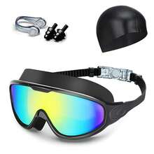Gafas de natación para adultos de marco grande, de alta definición, antivaho y galvanizadas, gafas protectoras de silicona con protección UV, estuche para gafas de natación gratis + clip nasal y tapones para los oídos. - Negro - Ver 12