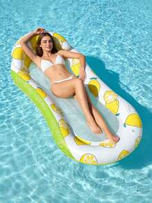 1个充气漂浮床，水果造型，西瓜和柠檬元素，带枕头设计，PVC材质，适用于水面、泳池、沙滩、主题派对，可用作充气水上漂浮物、水上休息座椅、充气漂浮物、游泳池充气筏，充气泵需另行购买。 - 西瓜檸檬躺椅 - 查看 6
