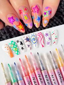 Bộ 12 bút vẽ móng nghệ thuật, bút vẽ acrylic 0.7mm, bút kẻ viền móng chống thấm nước, bút chấm khô nhanh dùng cho DIY, vẽ móng 3D chính xác, phù hợp cho DIY tại nhà và salon, thiết kế chi tiết bền lâu - Nhiều màu - Xem 6