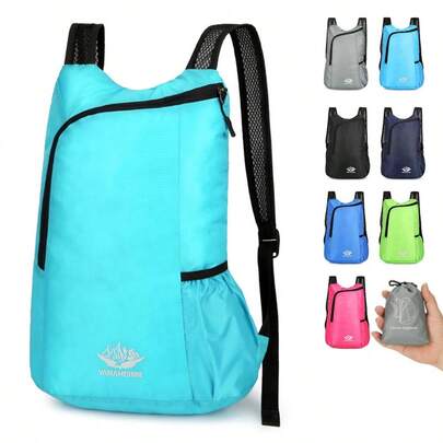 1pc Foldable Skin-Friendly Backpack, A Godsend For Cycling And Hiking! Folds To Palm-Sized, Unfolds To Accommodate Cycling And Hiking Gear. Breathable Mesh Shoulder Straps Avoid Stuffy Chafing, Side Elastic Water Bottle Pockets For Convenient Storage, Fulfilling All Your Outdoor Travel Needs! This Lightweight Backpack Balances Practicality And Aesthetics, Available In Multiple Colors To Match Different Styles.