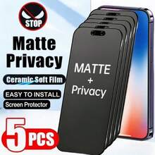 5片装全覆盖磨砂陶瓷屏幕保护膜，兼容 17 Pro Max/17 Pro/17 Air/17/16 Pro Max/16/15 Pro Max/15 Pro/15/14/13/Plus/12/11，防刮花、防指纹、防窥视，磨砂质感，兼容手机壳 - 黑色 - 查看 20