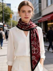 1pc Fashionable Retro Cashew Flower Print Multifunctional Scarf Shawl, Suitable For Daily, Office, Vacation And Other Occasions - Black - View 3