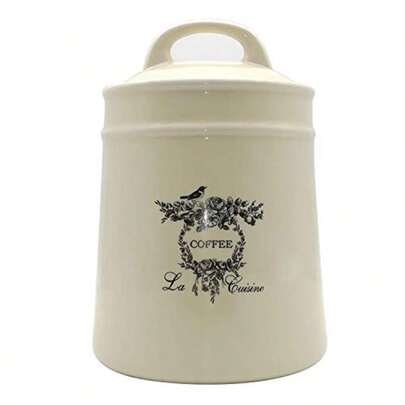 Ceramic Coffee Canister JarsAirtight Coffee Storage Container with Handle Lid Ceramic Food Storage Jars for Coffee Beans Vacuum Sealed Vintage Kitchen Canisters Large 8.5 inches Beige