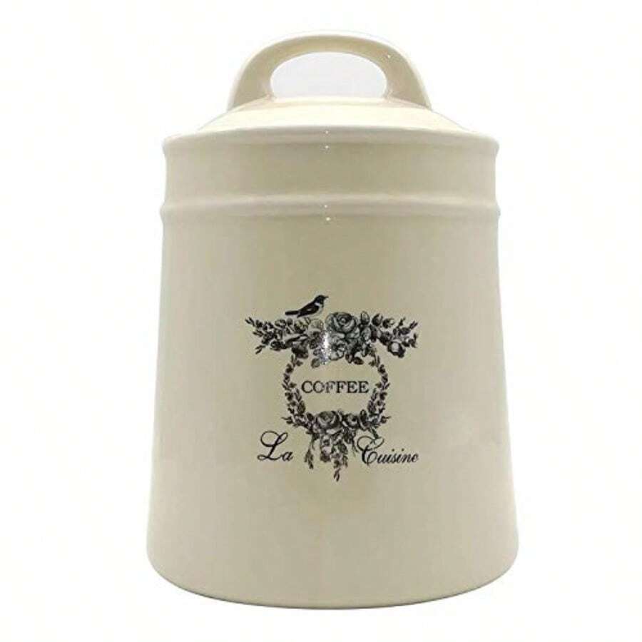 Ceramic Coffee Canister JarsAirtight Coffee Storage Container with Handle Lid Ceramic Food Storage Jars for Coffee Beans Vacuum Sealed Vintage Kitchen Canisters Large 8.5 inches Beige - Beis - Ver 1