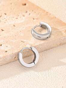 1 Pair Stainless Steel Smooth Round Hoop Earrings, Gift For Women Summer Holiday Date - Silver - View 3