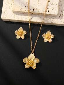 Floral Necklace & Earrings Jewelry For Women, Exquisite Accessory For Everyday Wear - Flower - View 6