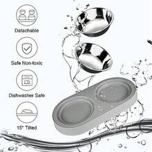 Elevated Cat Food Bowls Raised Cat Bowl with Stand Stainless Steel Tilted Cat Bowls Anti Vomiting Double Cat Food and Water Bowl Set for Cats and Small Dogs Greyblue - Gris azulado - Ver 6