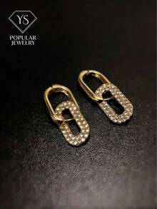 一對雙重佩戴方式幾何耳環，時尚精緻女士時尚首飾 - 金色 - 查看 3