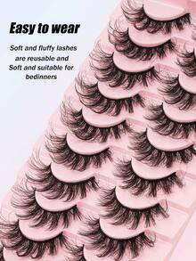 10对浓密3D多层DD卷翘俄式浓密假睫毛，高卷度丰盈整条假睫毛，欧美风格 - 查看 3