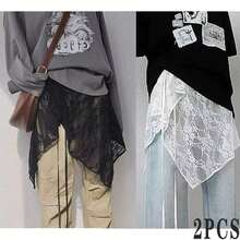 1pc Asymmetrical Yarn Skirt, Lace Elegant Yarn Skirt, Versatile Pinafore Dress Design - màu đen - Xem 9