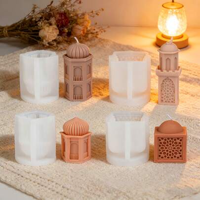3D阿拉伯风格建筑硅胶蜡烛模具 - 耐用易脱模，不粘，可重复使用，清真寺尖塔模具，适用于DIY工艺品、肥皂、树脂、石膏、粘土、斋月家居装饰
