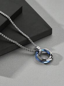 1 chiếc dây chuyền mặt dây chuyền hình tròn đôi bằng thép không gỉ màu xanh lam & bạc, đen & bạc, dây chuyền thời trang cá nhân hóa dành cho nam giới - Mặt dây chuyền hai tông màu - Xem 1