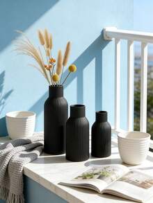1 pezzo Semplice vaso nero a costine, dall'aspetto simile alla ceramica, adatto per la decorazione autunnale/invernale della casa, ideale per esporre fiori secchi, regalo perfetto per soggiorno, ingresso, finestra a bovindo, tavolo da pranzo - A - Visualizzare 8