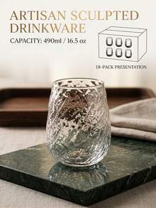Textured Glass Cup, Large Capacity, Creative Beverage Cup For Home Use, Transparent Corrugated Juice Cup, Multiple Styles Available, 490/580/600ml - Irregular Ice Crack Pattern (490ml) - View 8