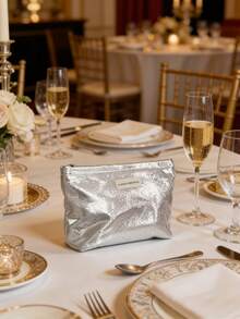 1个亮片手拿包，大容量化妆包，简约便携收纳袋 - 銀色 - 查看 1