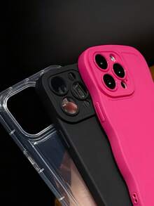 3pcs Solid Black Pupil, Rose Red Wavy Shell, Air Cushion Transparent TPU Shockproof Phone Case, Suitable For IPhone 15/16, Unisex - Multicolor - View 6