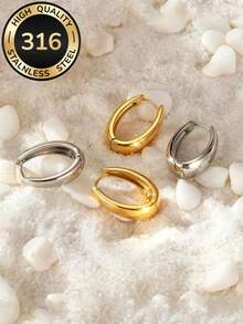 2 đôi khuyên tai vòng tròn dày dặn, chất liệu thép không gỉ cao cấp, mạ vàng 18K, không gây dị ứng và chống gỉ, kiểu dáng tối giản, thanh lịch, đa năng, phù hợp cho công sở, đeo hàng ngày, hẹn hò hoặc dự tiệc, món quà ý nghĩa dành cho phái nữ nhân dịp kỷ niệm hoặc ngày Valentine. - Khóa tai hình bầu dục dày - Xem 13