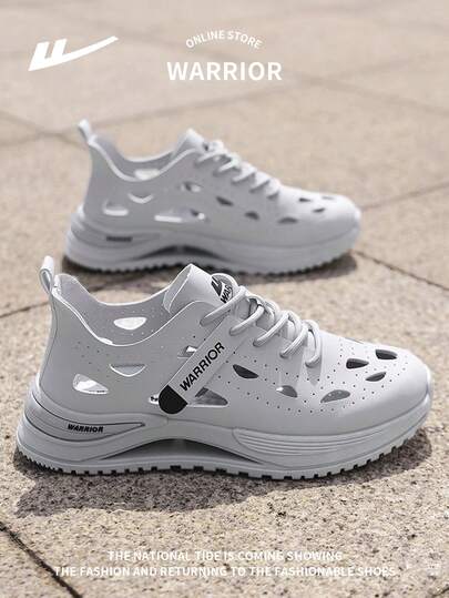 WARRIOR 1 Pair Men's Sports Style Lace-Up Breathable Mesh Sandals, Lightweight, Water-Friendly, Comfortable Outdoor Low-Top Casual Hiking Shoes