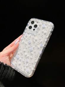 Gentle Mint Flower Pattern Shock-Proof Phone Case, Fashion Phone Accessories Compatible With Apple 11, 12, 13, 14, 15 Pro Max/13 Pro Max, XR, XS, 16 And Galaxy A54 5G, A52, A14, A15, A12, S22, S21 Series - Clear - View 3