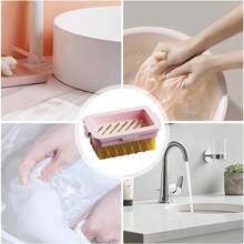 1pc Multi-Functional Soap Holder With Sponge Net - High Elasticity, Anti-Slip Handheld Design, Efficient Cleaning And Storage, Blue/Pink - Multicolor - View 5