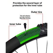 1条2026新款自行车内胎自粘防刺胎垫，TPU玻璃纤维公路自行车沙滩车防刺内衬 - 綠色 - 查看 4