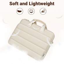 TECOOL 14-17.3英寸笔记本电脑包，绗缝加厚笔记本电脑公文包/斜挎包，防水电脑单肩包，适用于15.3英寸Air、15.4英寸、16英寸Pro、14-17.3英寸惠普笔记本电脑及其他品牌笔记本电脑，米色 - 查看 3