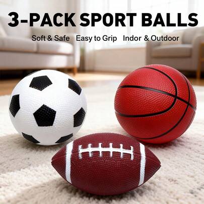 迷你篮球、美式橄榄球、足球、儿童迷你球、迷你充气球套装，适合儿童室内/室外、泳池派对