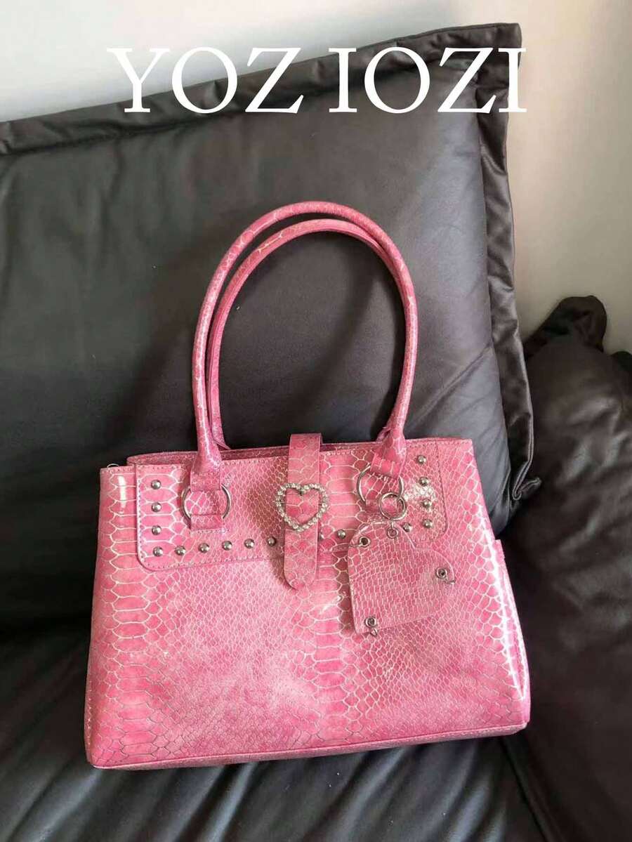 Túi xách tay họa tiết da cá sấu màu hồng dễ thương kiểu Hàn Quốc, túi tote công sở rộng rãi, thanh lịch. - Hồng - Xem 1