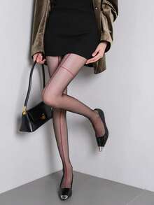 性感虾线丝袜，女士极简性感高透明黑色紧身裤袜，显瘦竖线连裤袜 - 彩色 - 查看 8