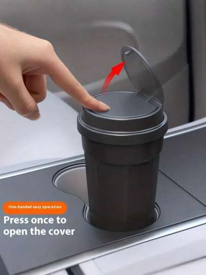 Mini Push-Button Car Trash Can With Lid – Compact ABS Waste Bin For Cup Holder & Armrest Console – One-Touch Open/Close Desktop Garbage Pail For Car, Office & Home – Leak-Resistant & Durable Storage Solution