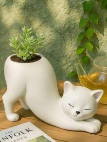 1pc Minimalist Abstract Human Face Flower Pot, Creative Cute Cat Tail Flower Pot, Indoor Desktop Green Plant Flower Pot - Flowerpot - View 3