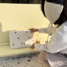 1pc Korean Ins Style Tablet Sleeve, Cute Diamond Embroidery Bow Laptop Carrying Case - Black - View 5