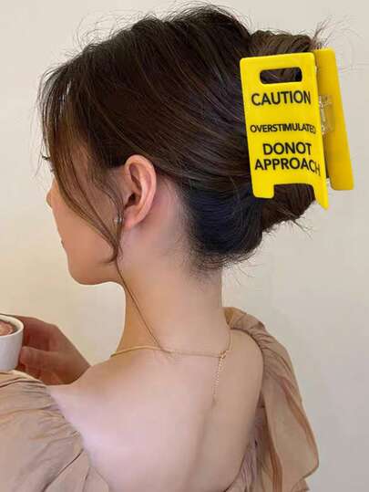 1个创意趣味警示标志造型亚克力发夹，独特时尚发饰，适合日常佩戴，美观时尚的礼物，优雅发夹，休闲发夹