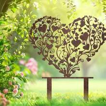 1 pieza Escultura de estaca de jardín de acrílico con forma de corazón elegante - Decoración de granja vintage para interiores y exteriores, con recorte con forma de corazón, estaca de suelo de fácil instalación, adecuada para césped, patio, hogar - Regalo ideal para inauguración de casa, boda, Navidad, Halloween - A - Ver 3