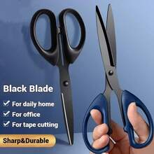 1 pièce Ciseaux noirs extra-larges et robustes, ciseaux de bureau en métal résistant à la rouille avec des lames noires anti-adhérentes, ciseaux de ménage durables pour l'artisanat, fournitures de bureau, ciseaux à tissu, ciseaux polyvalents d'urgence pour l'extérieur, cadeau parfait - Ciseaux à lame noire - Voir 3