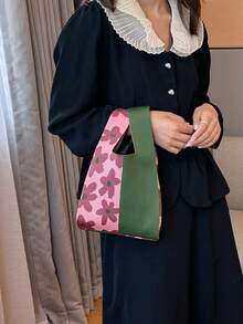 lulu kewen 女士手提包，花朵图案钩编包，单只装迷你钩编包，手提包，花朵图案针织钩编，透气轻便，可折叠口袋，适合放置手机、雨伞、化妆品、口红、香水、书籍等。 - 綠色 - 查看 3