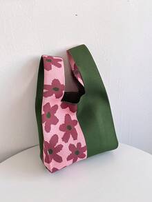 lulu kewen 女士手提包，花朵图案钩编包，单只装迷你钩编包，手提包，花朵图案针织钩编，透气轻便，可折叠口袋，适合放置手机、雨伞、化妆品、口红、香水、书籍等。 - 綠色 - 查看 8