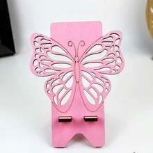 Wooden Butterfly Phone Stand, New Pink Hollow Butterfly Portable Assembled Desktop Phone Holder - H - View 6