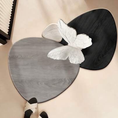 1pc Nordic Style Butterfly Contrast Color Design Irregular Shaped Doormat, Gray & Black Minimalist Bathroom Mat, Bathroom Carpet, Doormat, Small Rug, Carpet, Home Decor, Area Rug, Outdoor Mat, Bedroom Carpet, Washable Rug (Handcrafted Irregular Pattern May Have 1-5cm Deviation, Suggest Ordering Larger Size)