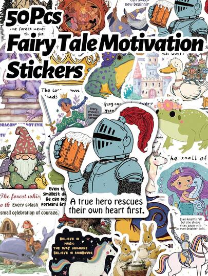 50张励志童话故事贴纸，可用于行李箱、剪贴簿、收纳盒、滑板、吉他装饰、DIY涂鸦贴纸