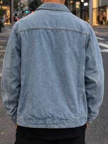 Men's Streetwear Destroyed Blue Denim Jacket – Casual Urban Style With Buttons And Pockets. - 淺色水洗藍 - 查看 2