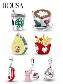 1件925纯银休闲下午茶/咖啡主题串珠手链/手镯，适合DIY珠宝制作和日常佩戴，适合女孩/女士，也可作为学生用品。 - 銀色 - 查看 3