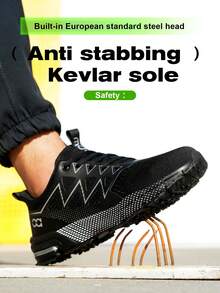 Men's Safety Shoes, Steel Toe Athletic Shoes, Anti-Smash Work Shoes, Black Gray/Royal Blue Lightweight Steel Toe Safety Boots, Anti-Smash Anti-Puncture Hiking Shoes, Construction Industrial Warehouse Protective Low-Top Unisex Shoes - Black - View 4