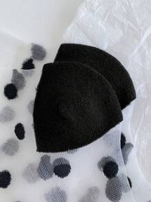 5双黑色线条猫咪印花透明网眼袜，夏季百搭女士中筒袜 - 黑色 - 查看 4