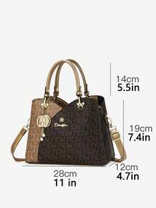 今年流行的母女三件套包包，经典大容量女士休闲手提包，高端优雅女士提花手提包 - 棕色 - 查看 6