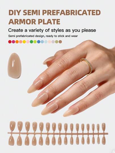 3pcs Almond-Shaped Nude Glossy Nail Stickers, 3pcs Macaron Candy Color Full Cover Acrylic Fake Nails, DIY Nail Art Supplies Suitable For Women And Girls For Daily Work, Study And Party