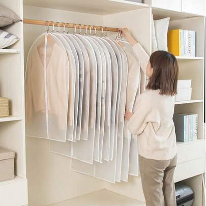 5pcs Transparent PEVA Garment Storage Bags, Washable Reusable Dust-Proof Wardrobe Hanging Bags For Suits, Sweaters, Jackets And All Clothing, Convenient And Durable Closet Organization Solution, Minimalist Design - Clothing Storage Bags - Dress Dust Covers