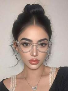 男女通用透明塑料猫眼框眼镜，适合电脑阅读/游戏/电视/手机使用，轻便时尚光学眼镜框 - 無色 - 查看 1