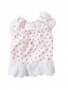 Vestido de Cachorro com Manga Curta, Decoração de Laço, Respirável, Nova Coleção Primavera/Verão, Fino, Macio e Confortável, Adequado para Cães Pequenos e Médios - Rosa chiclete - Visão 9